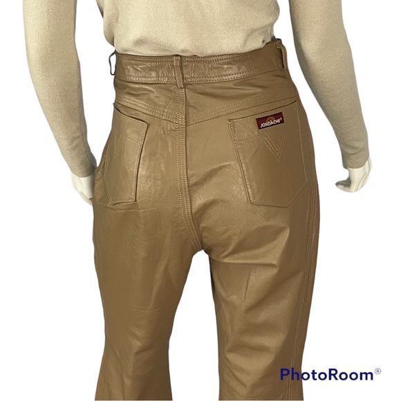 GENUINE LEATHER Flared Cropped Beige Tan Taupe Vintage 90s Pants JORDACH… - Picture 7 of 7